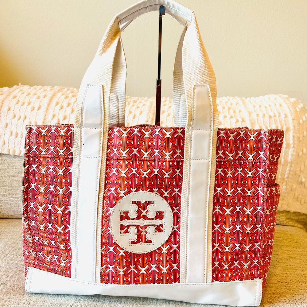 Tory Burch Red and White Tote Bag